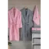 Newhome Mimoza 6 Parça Kutulu %100 Pamuk Aile Bornoz Seti Pembe/Gri