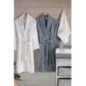 Newhome Mimoza 6 Parça Kutulu %100 Pamuk Aile Bornoz Seti Krem/Gri