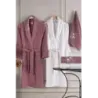 Newhome Mimoza 6 Parça Kutulu %100 Pamuk Aile Bornoz Seti Mürdüm/Krem