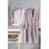 Newhome Mimoza2 6 Parça Kutulu %100 Pamuk Aile Bornoz Seti Lila/Krem