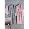 Newhome Elena(1) 6 Parça Kutulu %100 Pamuk Aile Bornoz Seti Gri/Pembe