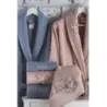 Newhome Elena(2) 6 Parça Kutulu %100 Pamuk Aile Bornoz Seti Pudra/İndigo