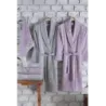 Newhome Elena(2) 6 Parça Kutulu %100 Pamuk Aile Bornoz Seti Lila/Gri