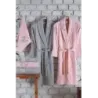 Newhome Elena(2) 6 Parça Kutulu %100 Pamuk Aile Bornoz Seti Pembe/Gri