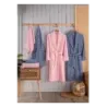 Newhome Alfa 6 Parça Kutulu %100 Pamuk lüx Aile Bornoz Seti Pembe-Mavi