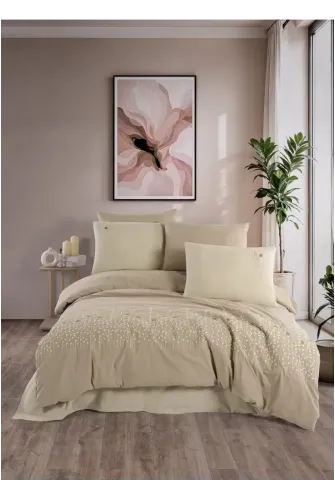 Newhome Diamond Diva Kapiçino Lüx Nakışlı %100 Pamuk Çift Kişilik Nevresim Takımı