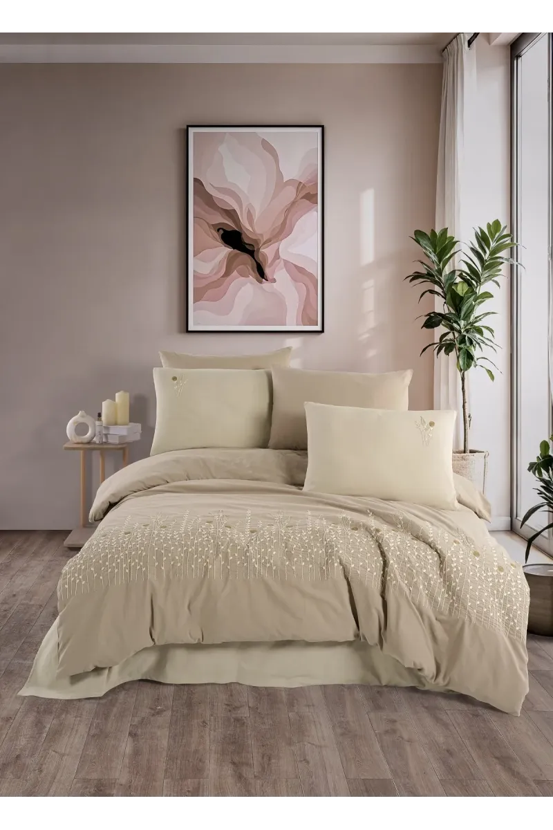 Newhome Diamond Diva Kapiçino Lüx Nakışlı %100 Pamuk Çift Kişilik Nevresim Takımı