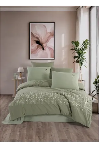 Newhome Diamond Diva Adaçayı Lüx Nakışlı %100 Pamuk Çift Kişilik Nevresim Takımı