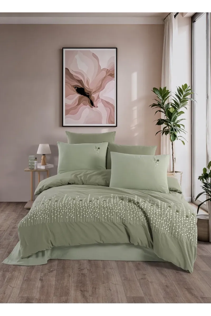 Newhome Diamond Diva Adaçayı Lüx Nakışlı %100 Pamuk Çift Kişilik Nevresim Takımı