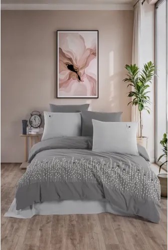 Newhome Diamond Diva Antrasit Lüx Nakışlı %100 Pamuk Çift Kişilik Nevresim Takımı
