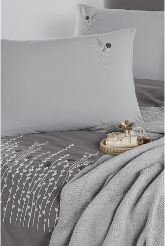 Newhome Diamond Diva Antrasit Lüx Nakışlı %100 Pamuk Çift Kişilik Nevresim Takımı