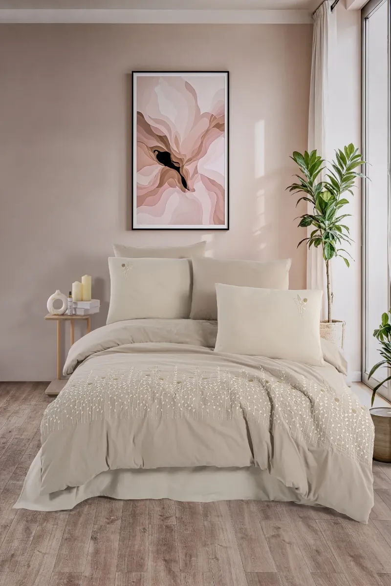 Newhome Diamond Diva Kahve Lüx Nakışlı %100 Pamuk Çift Kişilik Nevresim Takımı