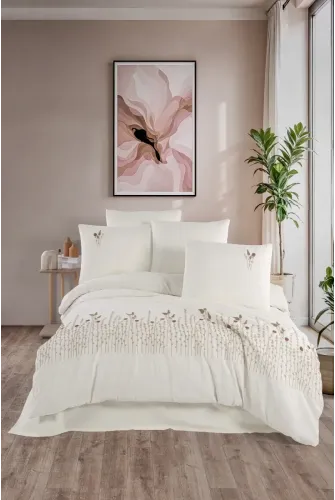 Newhome Diamond Diva Krem Lüx Nakışlı %100 Pamuk Çift Kişilik Nevresim Takımı