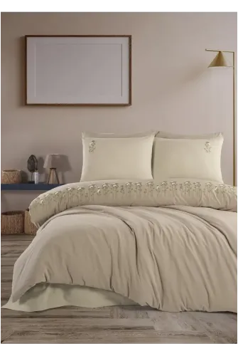 Newhome Diamond Florin Kapiçino Lüx Nakışlı %100 Pamuk Çift Kişilik Nevresim Takımı
