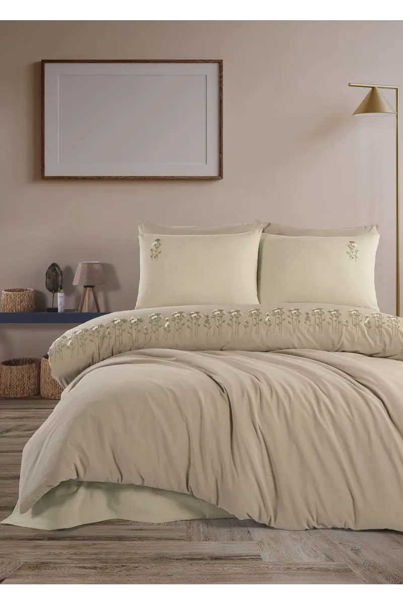 Newhome Diamond Florin Kapiçino Lüx Nakışlı %100 Pamuk Çift Kişilik Nevresim Takımı
