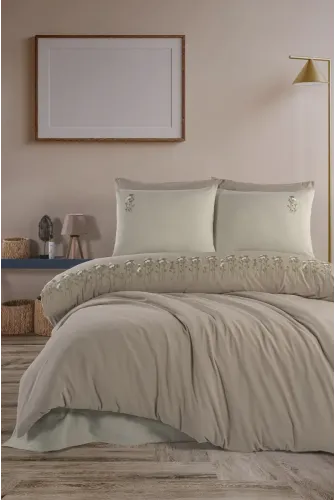 Newhome Diamond Florin Kahve Lüx Nakışlı %100 Pamuk Çift Kişilik Nevresim Takımı