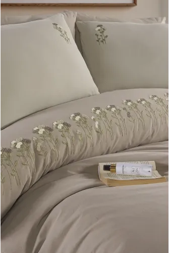 Newhome Diamond Florin Kahve Lüx Nakışlı %100 Pamuk Çift Kişilik Nevresim Takımı