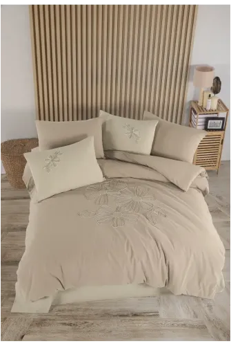 Newhome Diamond Lotus Kapiçino Lüx Nakışlı %100 Pamuk Çift Kişilik Nevresim Takımı