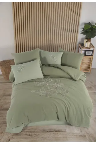 Newhome Diamond Lotus Adaçayı Lüx Nakışlı %100 Pamuk Çift Kişilik Nevresim Takımı