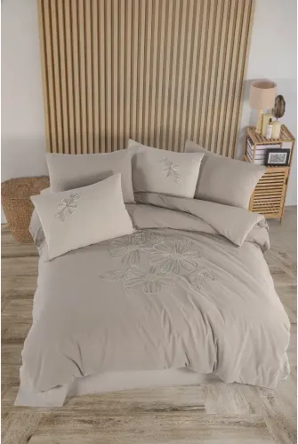 Newhome Diamond Lotus Kahve Lüx Nakışlı %100 Pamuk Çift Kişilik Nevresim Takımı
