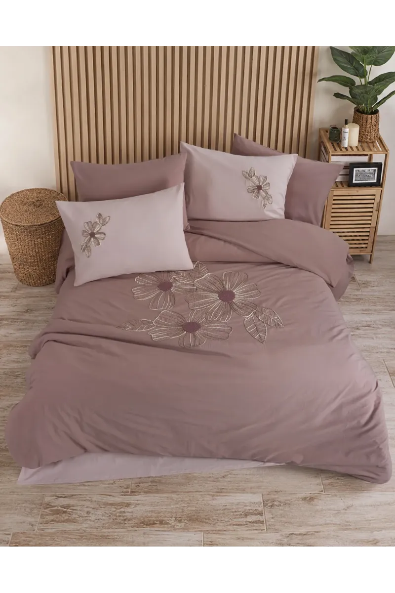 Newhome Diamond Lotus Rose Lüx Nakışlı %100 Pamuk Çift Kişilik Nevresim Takımı