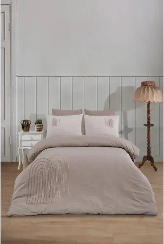 Newhome Diamond Luna Kahve Lüx Nakışlı %100 Pamuk Çift Kişilik Nevresim Takımı