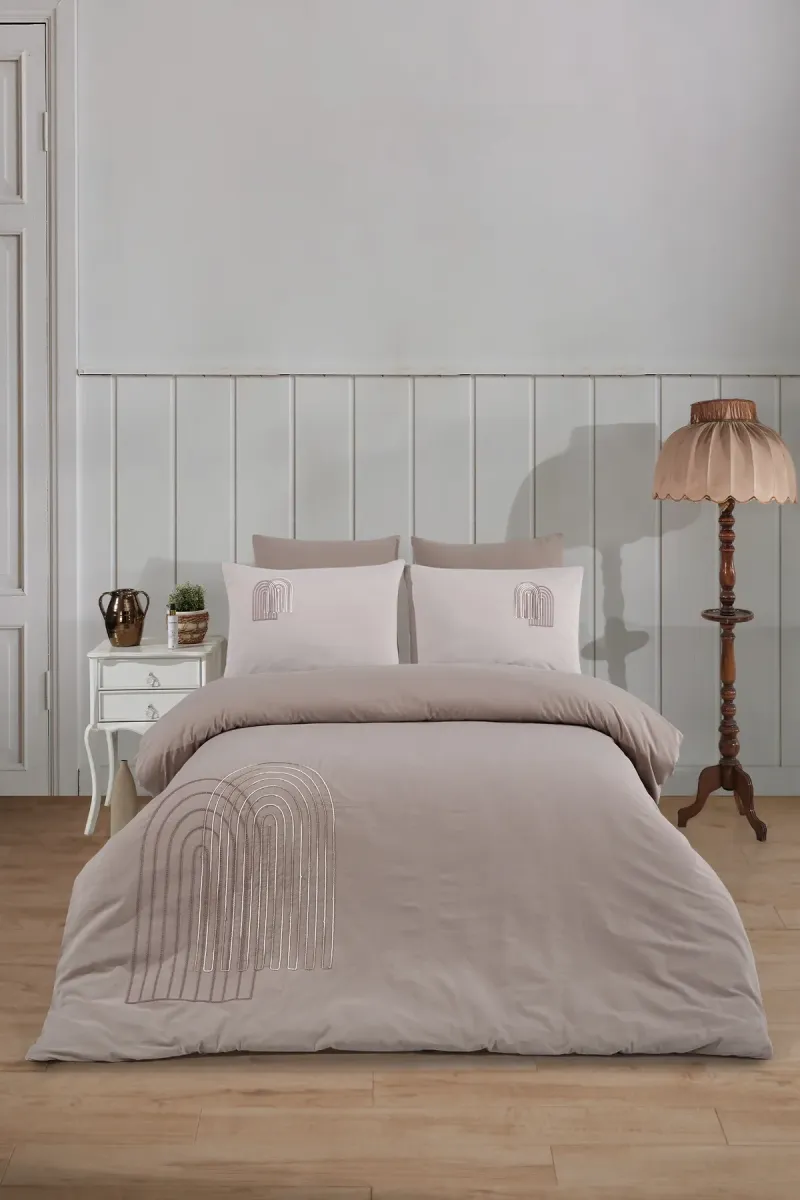 Newhome Diamond Luna Kahve Lüx Nakışlı %100 Pamuk Çift Kişilik Nevresim Takımı