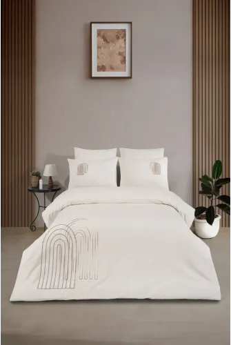 Newhome Diamond Luna Krem Lüx Nakışlı %100 Pamuk Çift Kişilik Nevresim Takımı