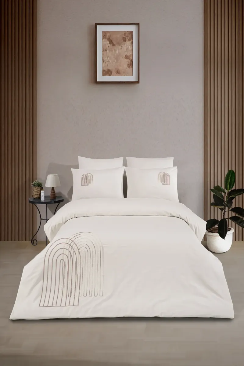 Newhome Diamond Luna Krem Lüx Nakışlı %100 Pamuk Çift Kişilik Nevresim Takımı