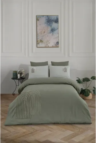 Newhome Diamond Luna Yeşil Lüx Nakışlı %100 Pamuk Çift Kişilik Nevresim Takımı
