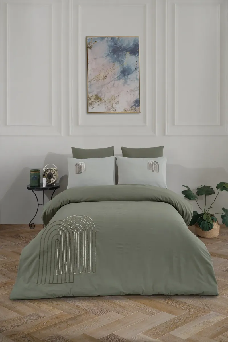 Newhome Diamond Luna Yeşil Lüx Nakışlı %100 Pamuk Çift Kişilik Nevresim Takımı