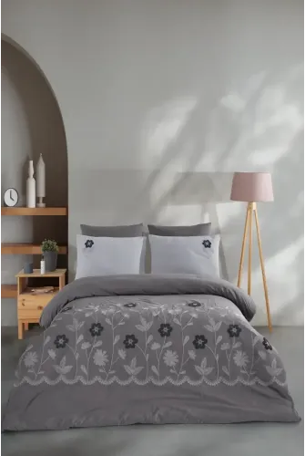Newhome Diamond Vita Antrasit Lüx Nakışlı %100 Pamuk Çift Kişilik Nevresim Takım