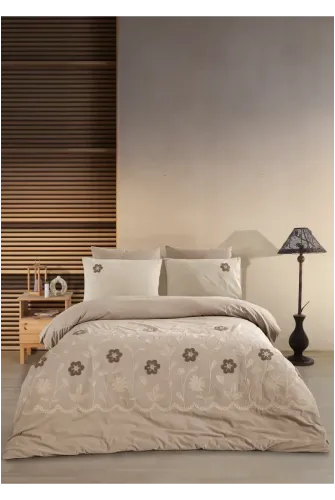 Newhome Diamond Vita Kapiçino Lüx Nakışlı %100 Pamuk Çift Kişilik Nevresim Takım