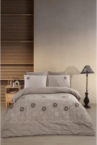 Newhome Diamond Vita Kahve Lüx Nakışlı %100 Pamuk Çift Kişilik Nevresim Takım
