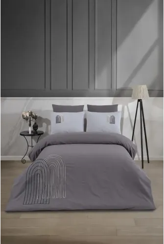 Newhome Diamond Luna Antrasit Lüx Nakışlı %100 Pamuk Çift Kişilik Nevresim Takımı